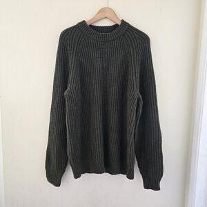 Uniqlo Men Ribbed Crew Neck Olive Green Sweater L